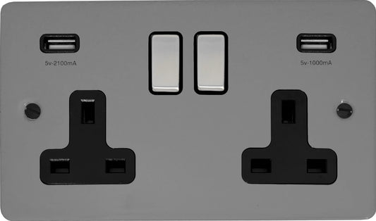 Flat Light Grey 2 Gang Socket C/W Usb Ports