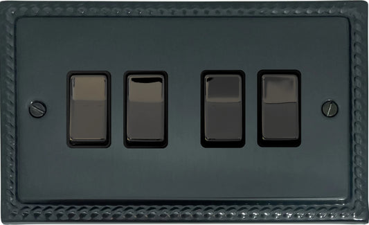 Georgian Black Bronze 4 Gang Switch (Black Nickel Switches) - Georgian range electrical switch