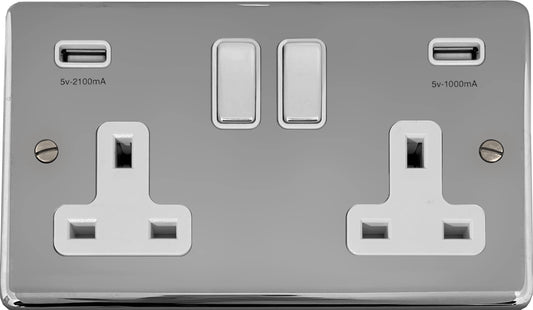 Contour Polished Chrome 2 Gang Socket + Usb