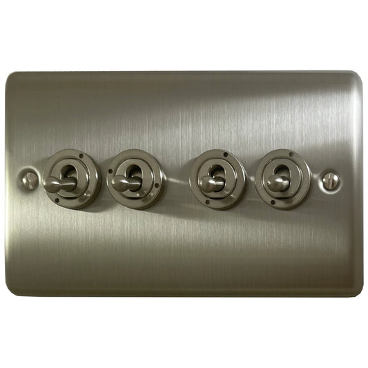 Basics Brushed Steel 4 Gang 2 Way Toggle