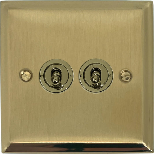 Deco Satin Brass 2 Gang Toggle (Polished Brass Toggle)