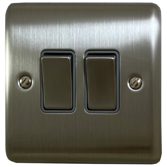 Basics Brushed Steel 2 Gang Light Switch - Basics range electrical switch