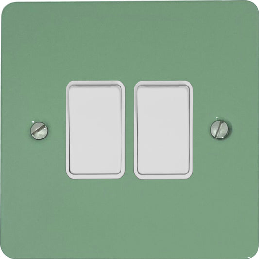 Flat Sage Green 2 Gang Switch (White Switches)