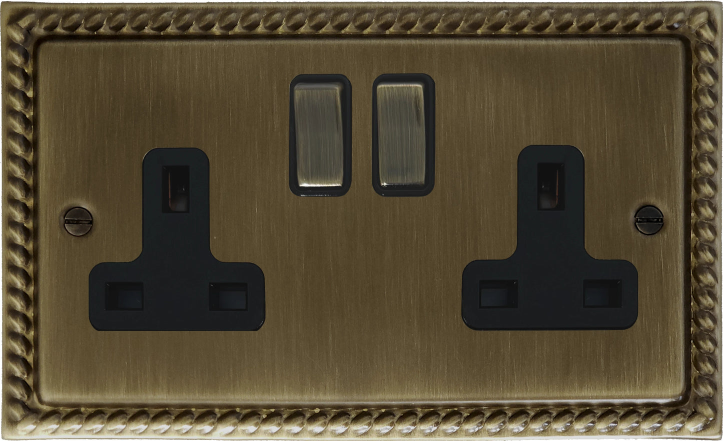 Georgian Antique Brass 2 Gang Socket (Brass Switches)