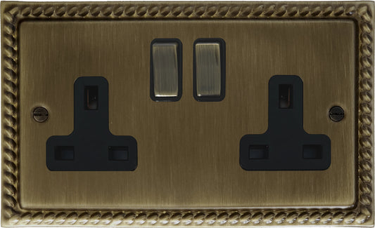 Georgian Antique Brass 2 Gang Socket (Brass Switches)