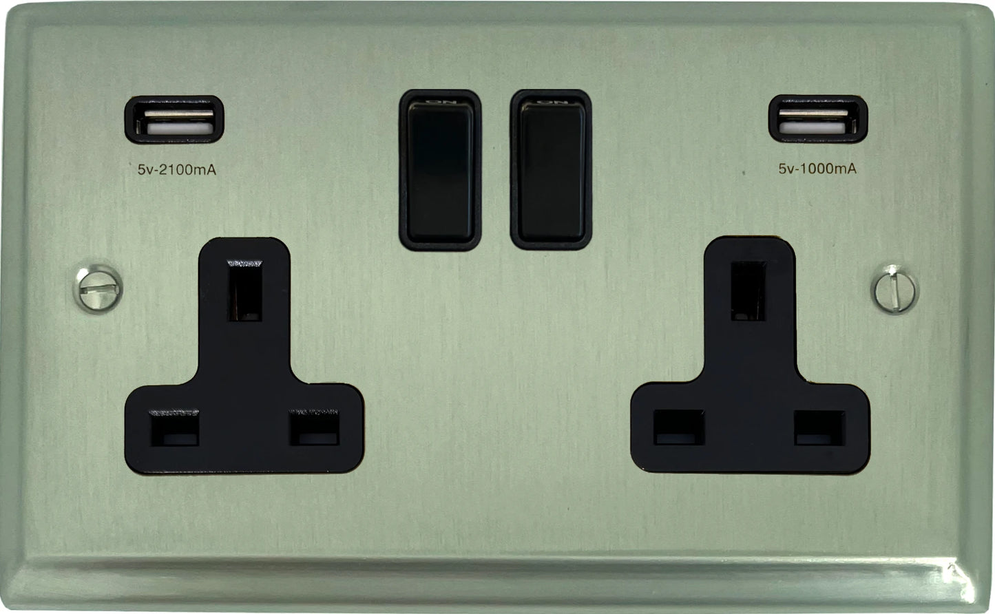 Deco  Satin Nickel 2 Gang Socket with USB