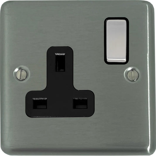 Contour Brushed Steel 1 Gang Switched Socket