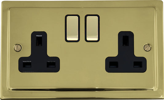 Victorian  Polished Brass  2 Gang Socket