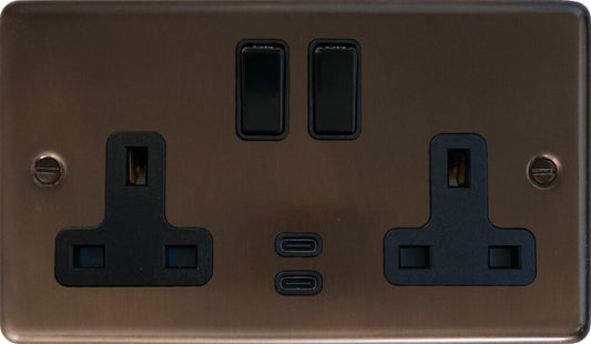 Contour  Medium Bronze  2 Gang Socket with USBC