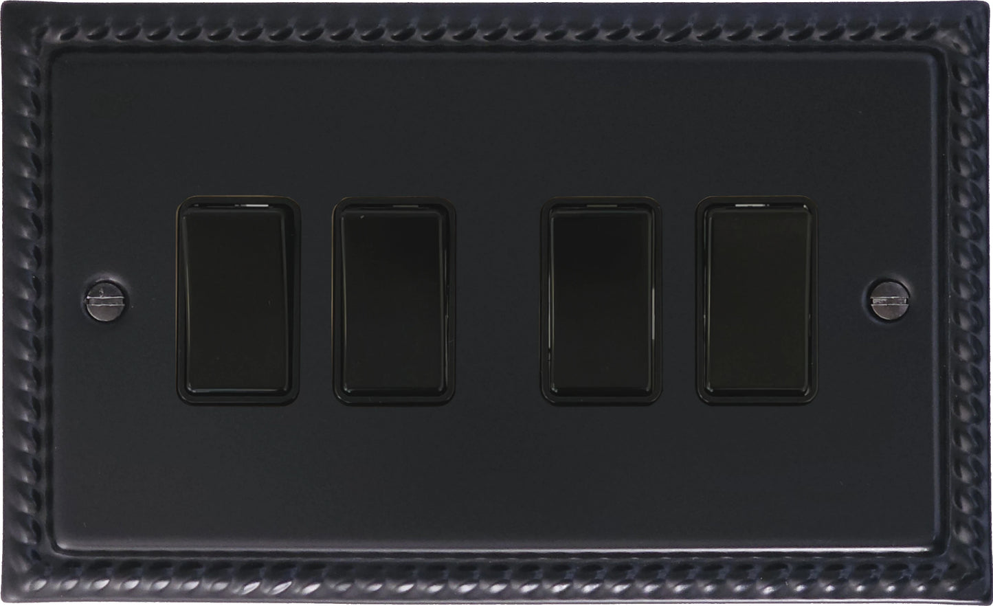 Georgian Flat Black 4 Gang Switch (Black Switches)