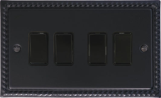 Georgian Flat Black 4 Gang Switch (Black Switches)