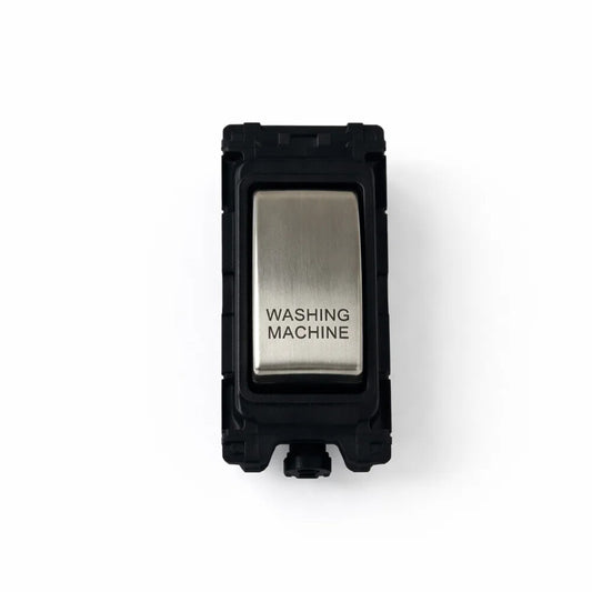 20A DP Switch - Engraved - Washing Machine - Black and Satin Chrome Switch