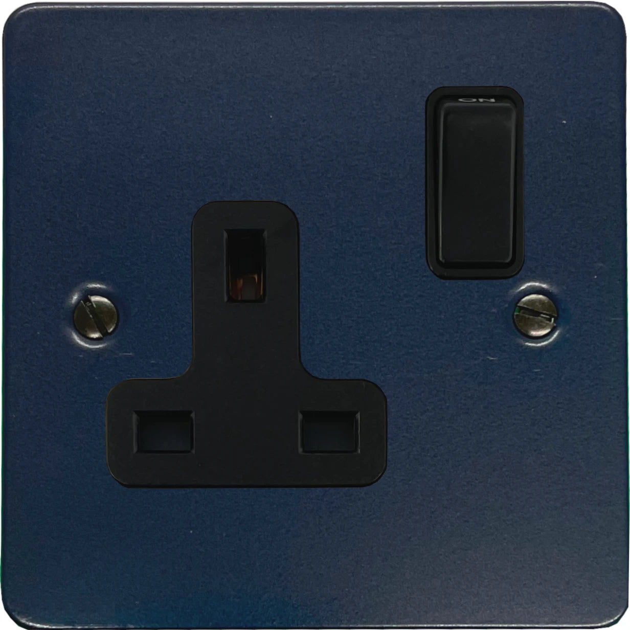 Flat Blue 1 Gang Socket (Black Switch)