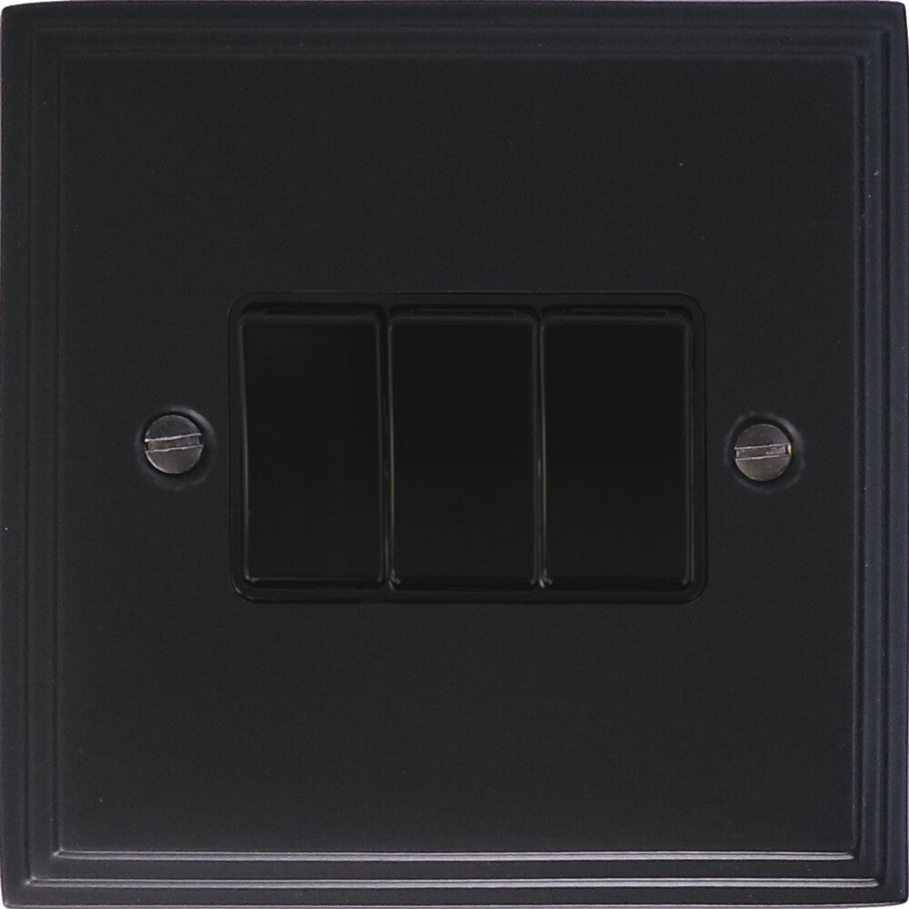 Victorian Flat Black 3 Gang Switch