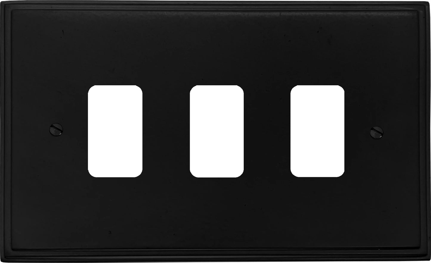 Victorian Flat Black 3 Gang Grid Plate