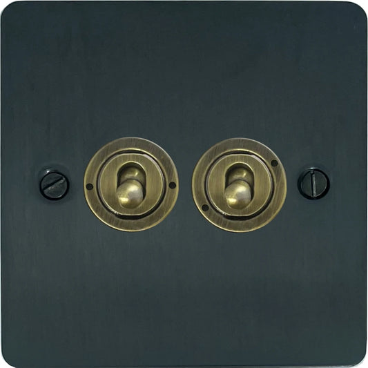 Flat Black Bronze 2 Gang 2 Way Toggle