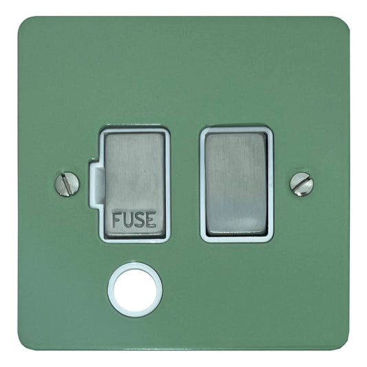 Flat Sage Green Switch Fuse Spur + Flex Outlet (Satin Chrome Switch/White Inserts)