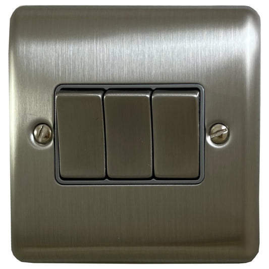 Basics Brushed Steel 3 Gang Light Switch