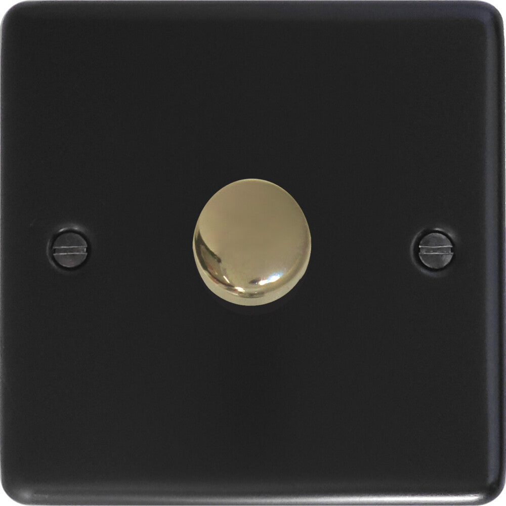 Contour Flat Black 1 Gang LED Dimmer (Brass Cap)
