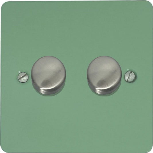 Flat Sage Green 2 Gang LED Dimmer (Satin Chrome Caps)