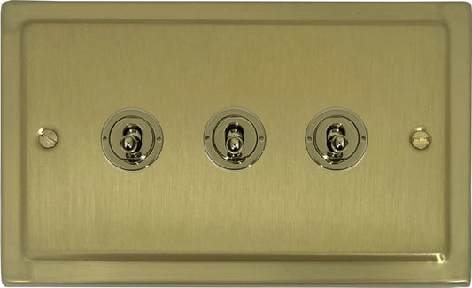 Victorian Satin Brass 3 Gang Toggle