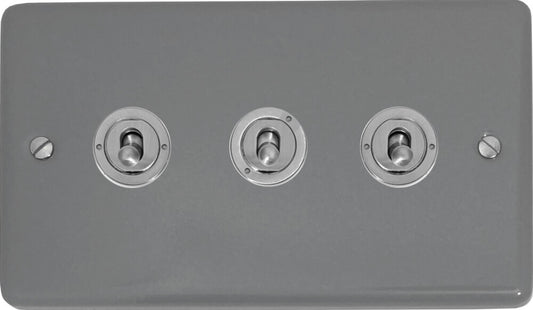 Contour Light Grey 3 Gang Toggle (Brushed Steel Toggle)