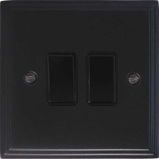 Victorian Flat Black 2 Gang Switch