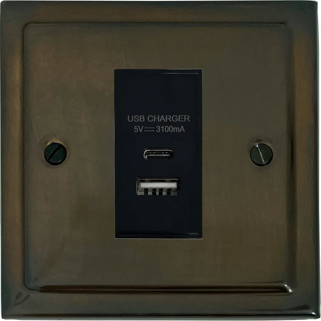 Victorian Medium Bronze 1 Gang USB Type A + C