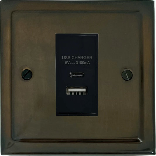 Victorian Medium Bronze 1 Gang USB Type A + C