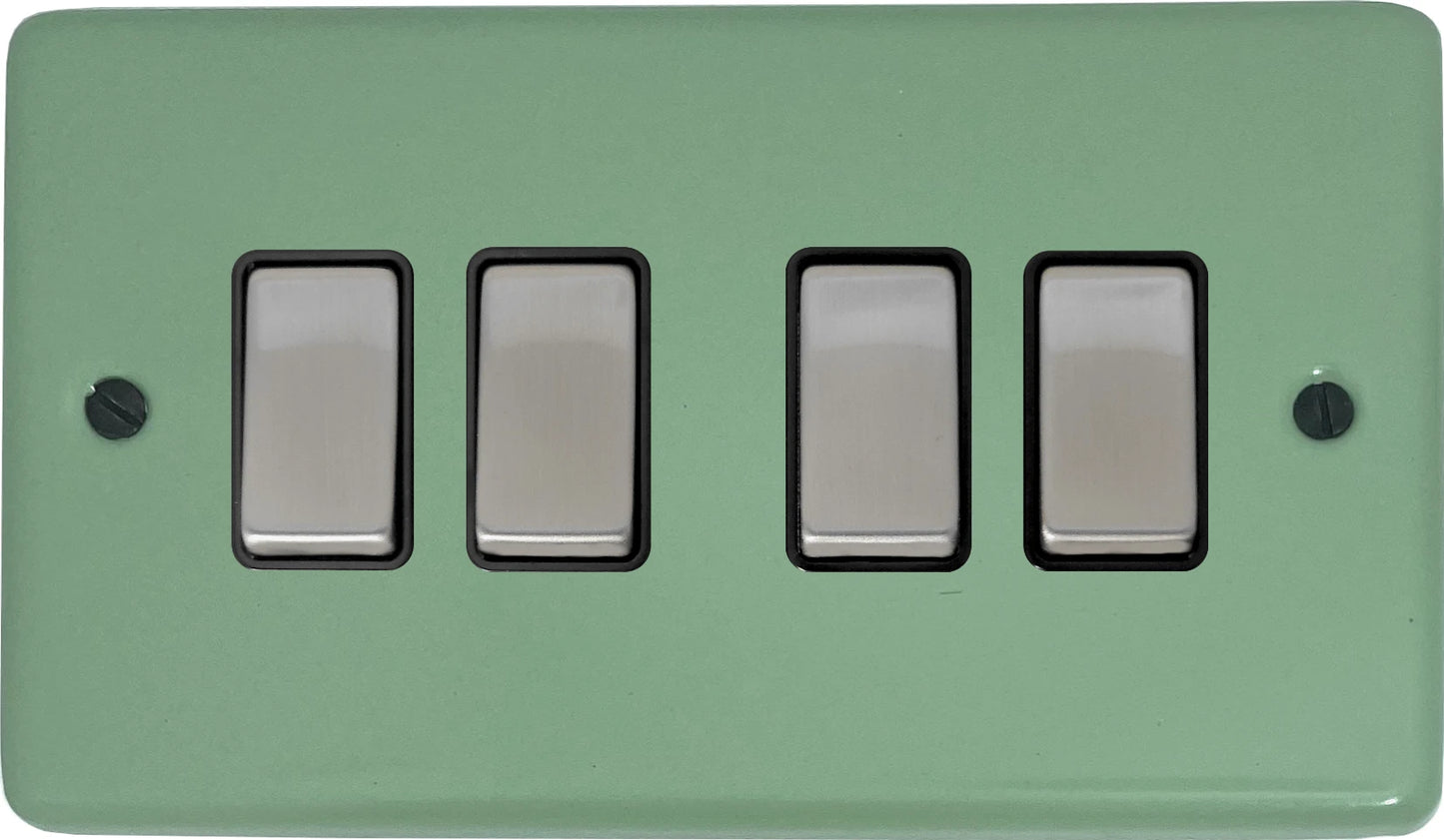 Classic Sage Green 4 Gang Switch (Satin Chrome Switch/Black Insert)