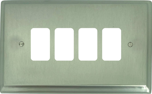 Deco Satin Nickel 4 Gang Grid Plate