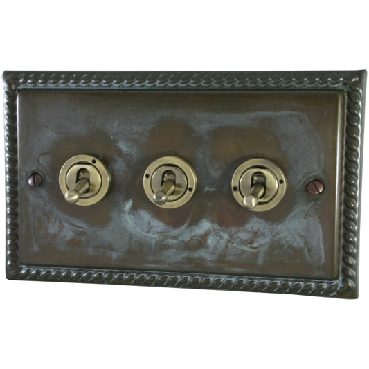 Monarch Verdigris 3 Gang Toggle (Antique Brass Toggle)