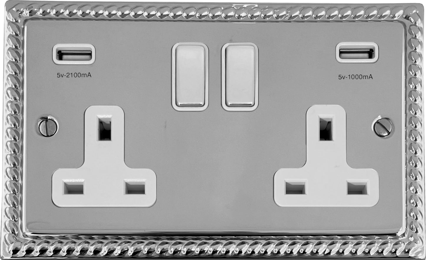 Georgian Polished Chrome 2 Gang Socket C/W Usb Ports
