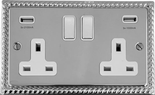 Georgian Polished Chrome 2 Gang Socket C/W Usb Ports