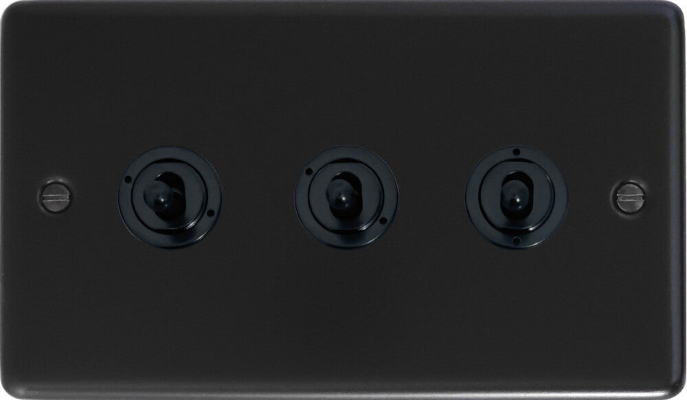 Contour Flat Black 3 Gang Toggle Switch (Black Toggles)