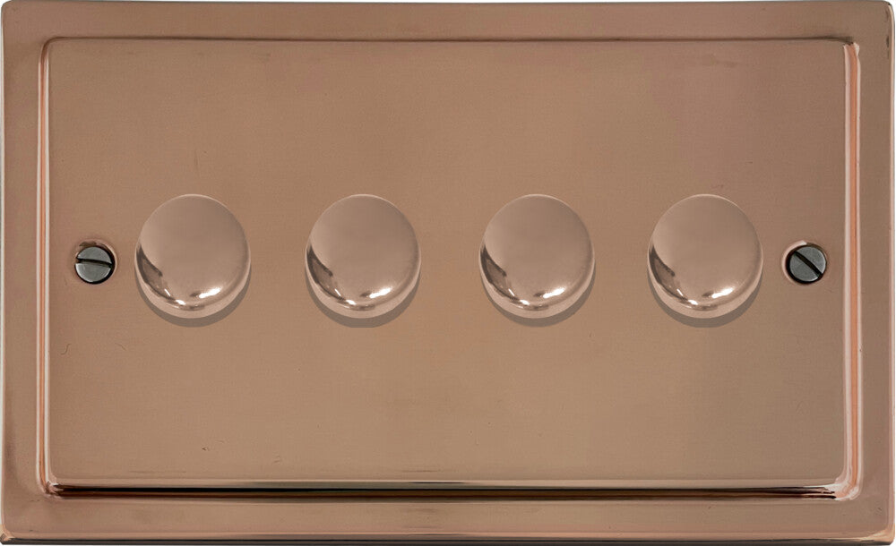 Victorian Polished Copper 4 Gang 120W LED Dimmer