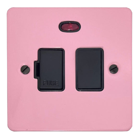 Flat Gloss Pink Switched Fuse Spur with Neon (Black Switch) - Flat range electrical fused spur
