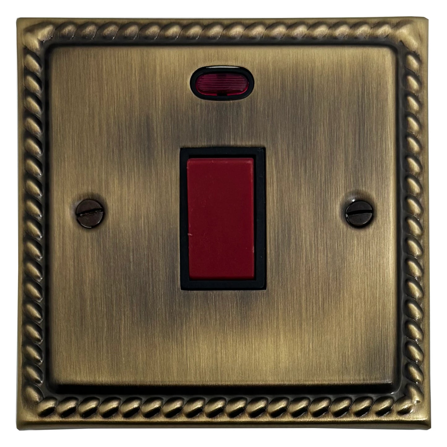 Georgian Light Antique Brass 45 Amp DP Switch (Black Switch)