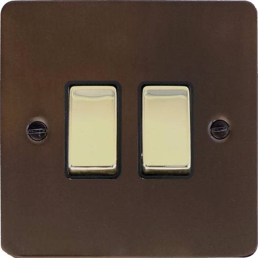 Flat Medium Bronze 2 Gang Switch