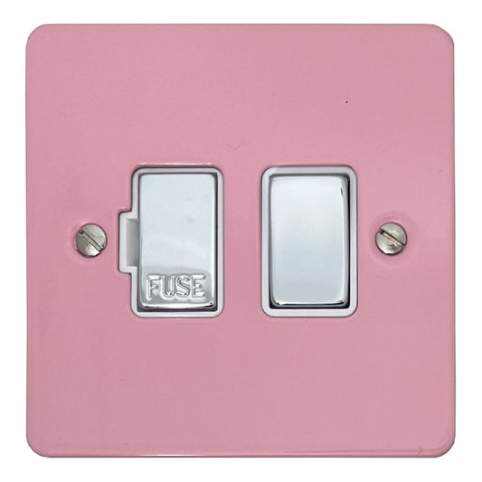 Flat Gloss Pink Switched Fuse Spur (Polished Chrome Switch/White Insert) - Flat range electrical fused spur