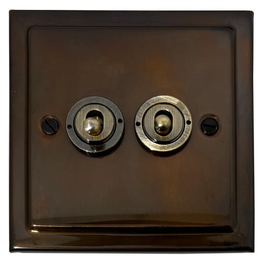 Victorian Medium Bronze 2 Gang Grid Toggle Plate (Plate Only)