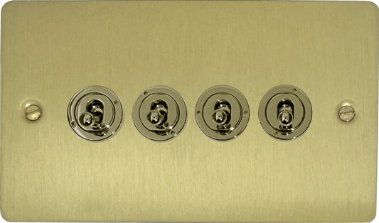 Flat Satin Brass 4 Gang Toggle