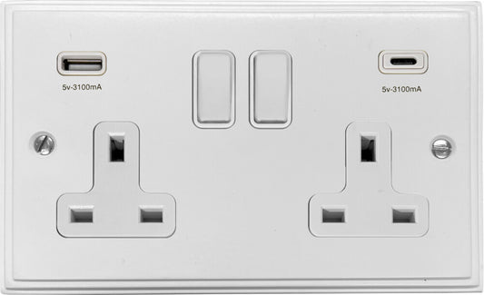 Victorian  Flat White  2 Gang Socket with USBC