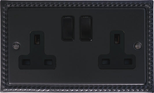 Georgian Flat Black  2 Gang Socket