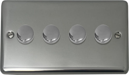 Contour Polished Steel 4 Gang 120W LED Dimmer