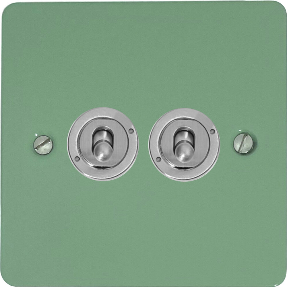 Flat Sage Green 2 Gang Toggle (Brushed Steel Toggle)