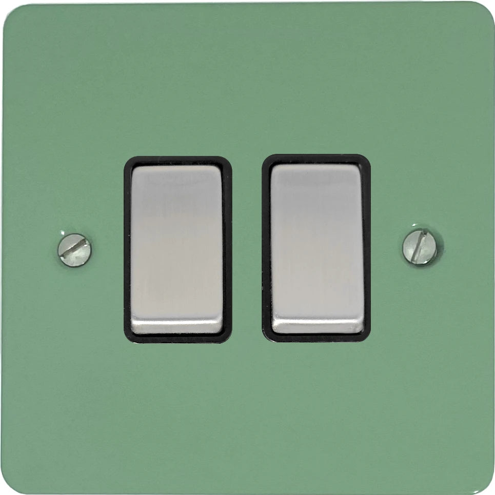 Flat Sage Green 2 Gang Switch (Satin Chrome Switches/Black Inserts)