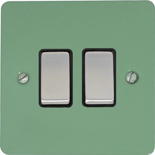 Flat Sage Green 2 Gang Switch (Satin Chrome Switches/Black Inserts)
