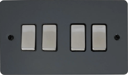 Flat Dark Grey 4 Gang 2 Way Switch