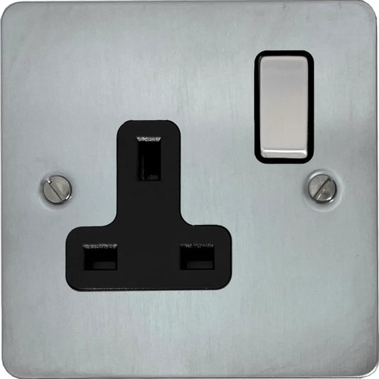 Flat Satin Chrome 1 Gang Switched Socket